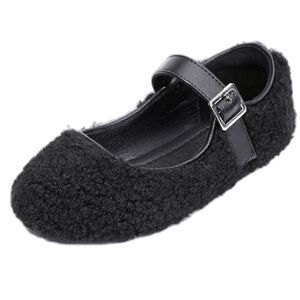 PANDANINJIA Girls Dress Shoes Ballet Flats Faux Fur- 1